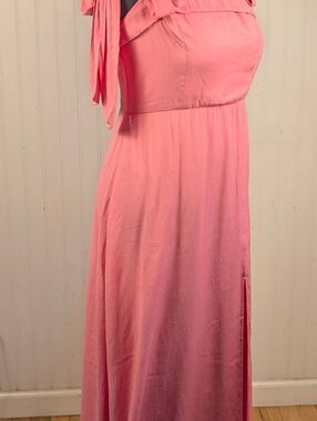 Trixxi Pink Midi Dress Romantic Bow Tie Shoulder Straps Square Neckline,XL